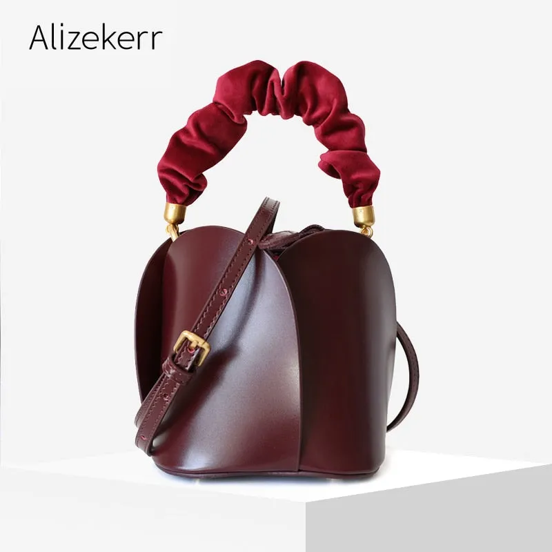 Flower Bucket Bag Handbag Women 2019 New Winter Desiger Removable Fold Handle Real Leather Tote Crossbody Bags Ladies Chic Purse