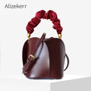 Flower Bucket Bag Handbag Women 2019 New Winter Desiger Removable Fold Handle Real Leather Tote Crossbody Bags Ladies Chic Purse