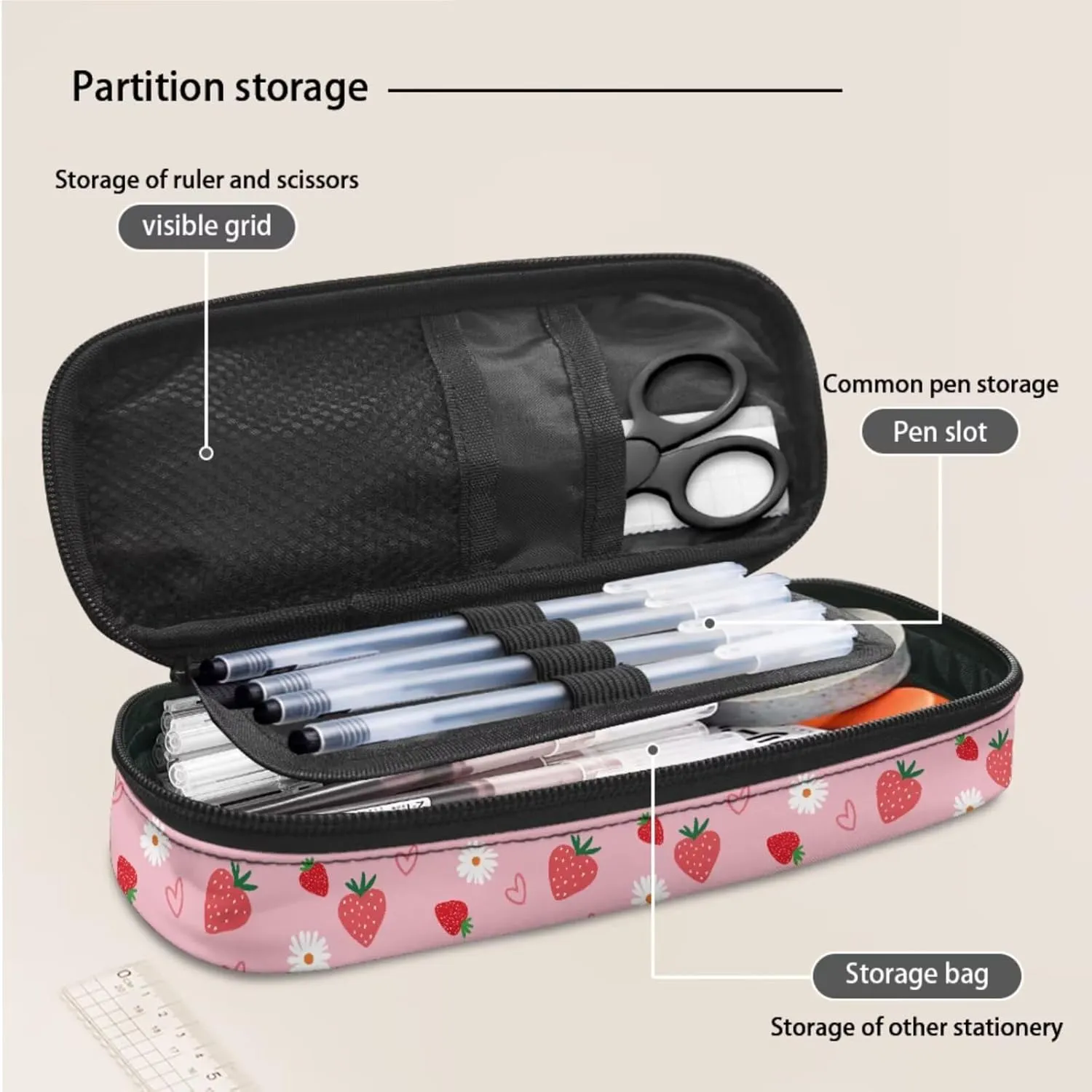 Forchrinse Girls Black Cat School Backpack Elementary Middle Preschool Backpacks Strawberry 17 inch Bookbag Kit and Lunch Box Pencil Case Schoolbags