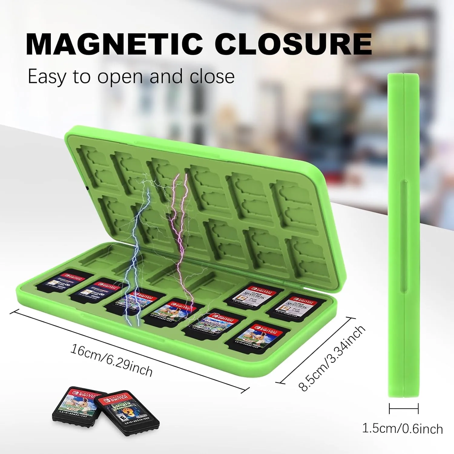 FYY Nintendo Switch Game Holder for 24 Cartridge & 48 Micro SD Card Slots, Green Hard Case