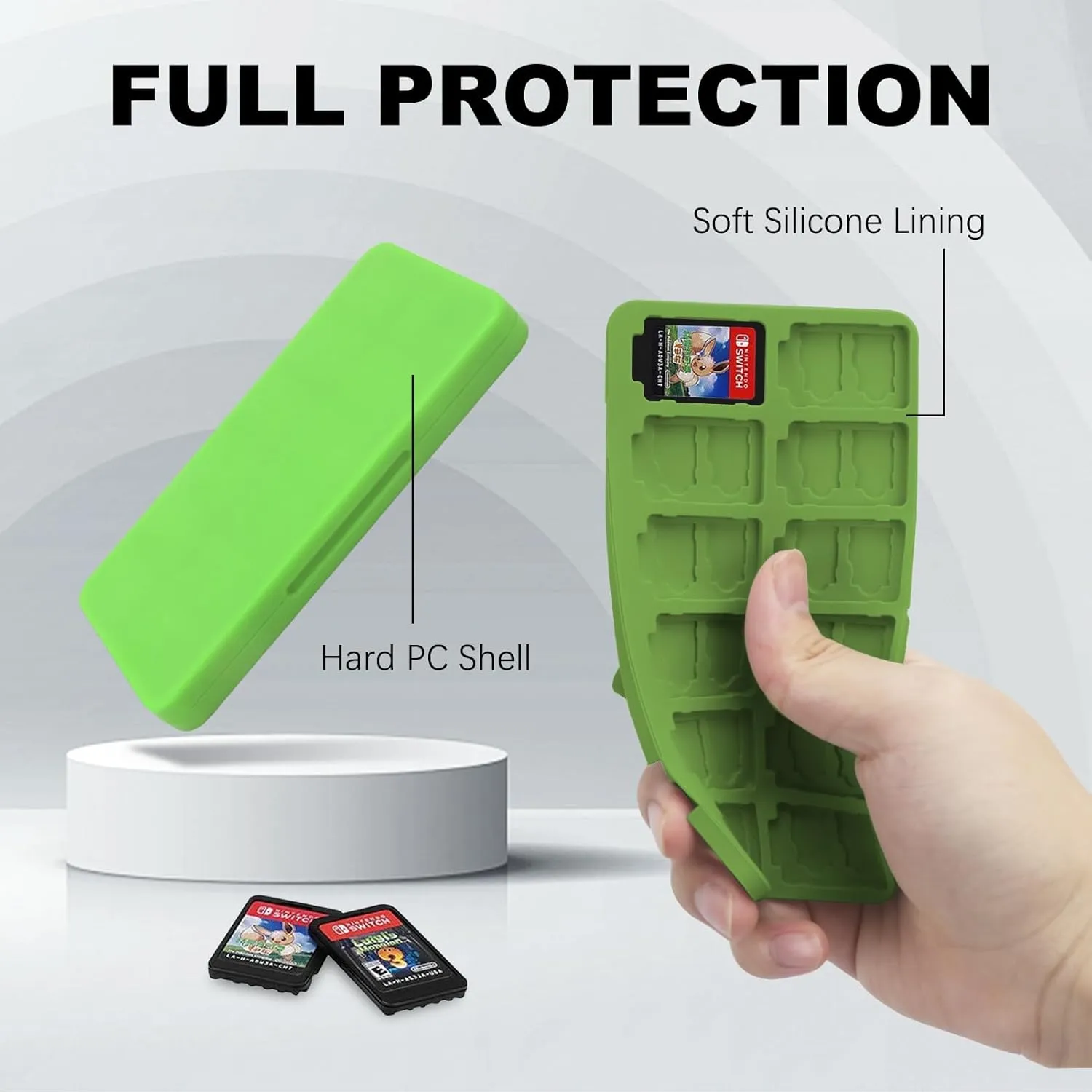 FYY Nintendo Switch Game Holder for 24 Cartridge & 48 Micro SD Card Slots, Green Hard Case