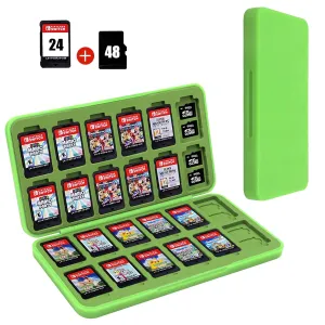FYY Nintendo Switch Game Holder for 24 Cartridge & 48 Micro SD Card Slots, Green Hard Case