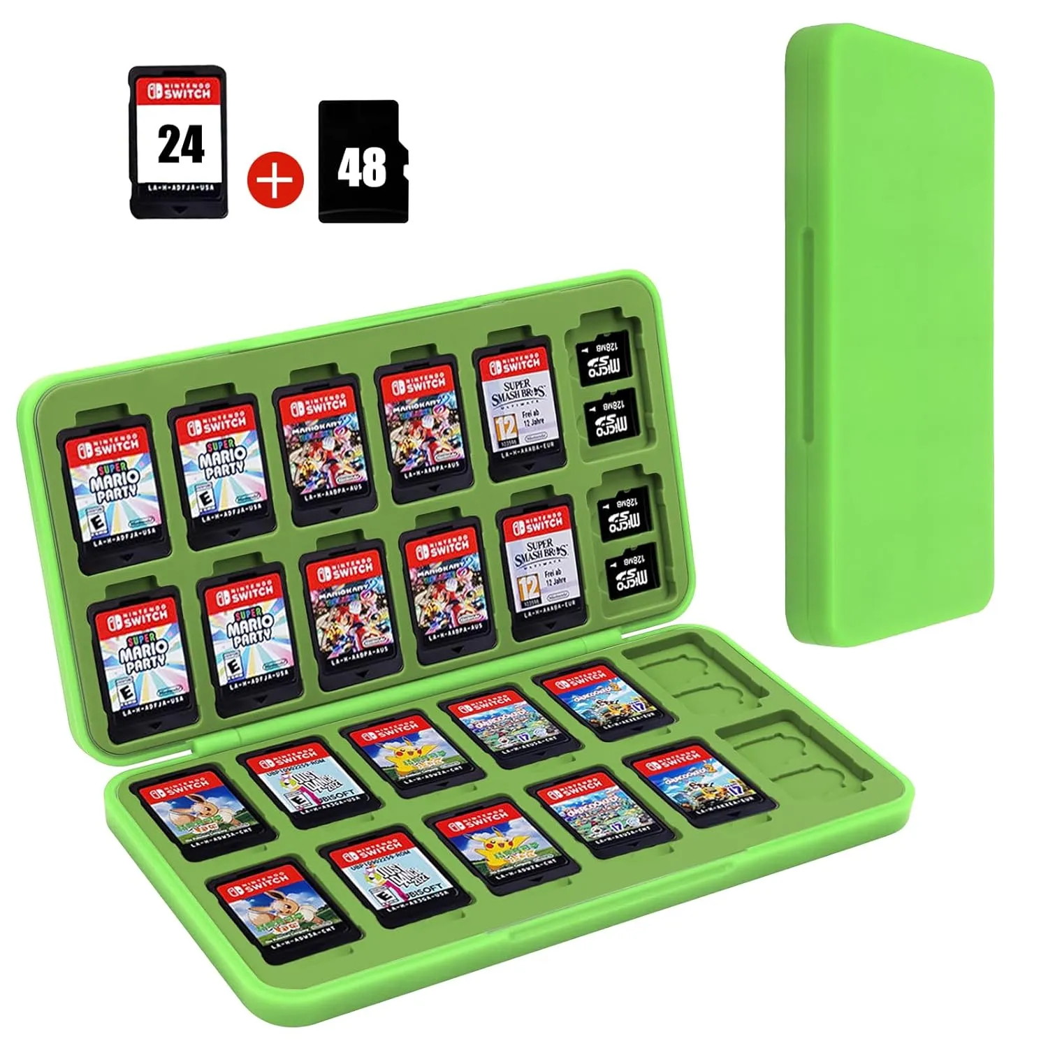 FYY Nintendo Switch Game Holder for 24 Cartridge & 48 Micro SD Card Slots, Green Hard Case