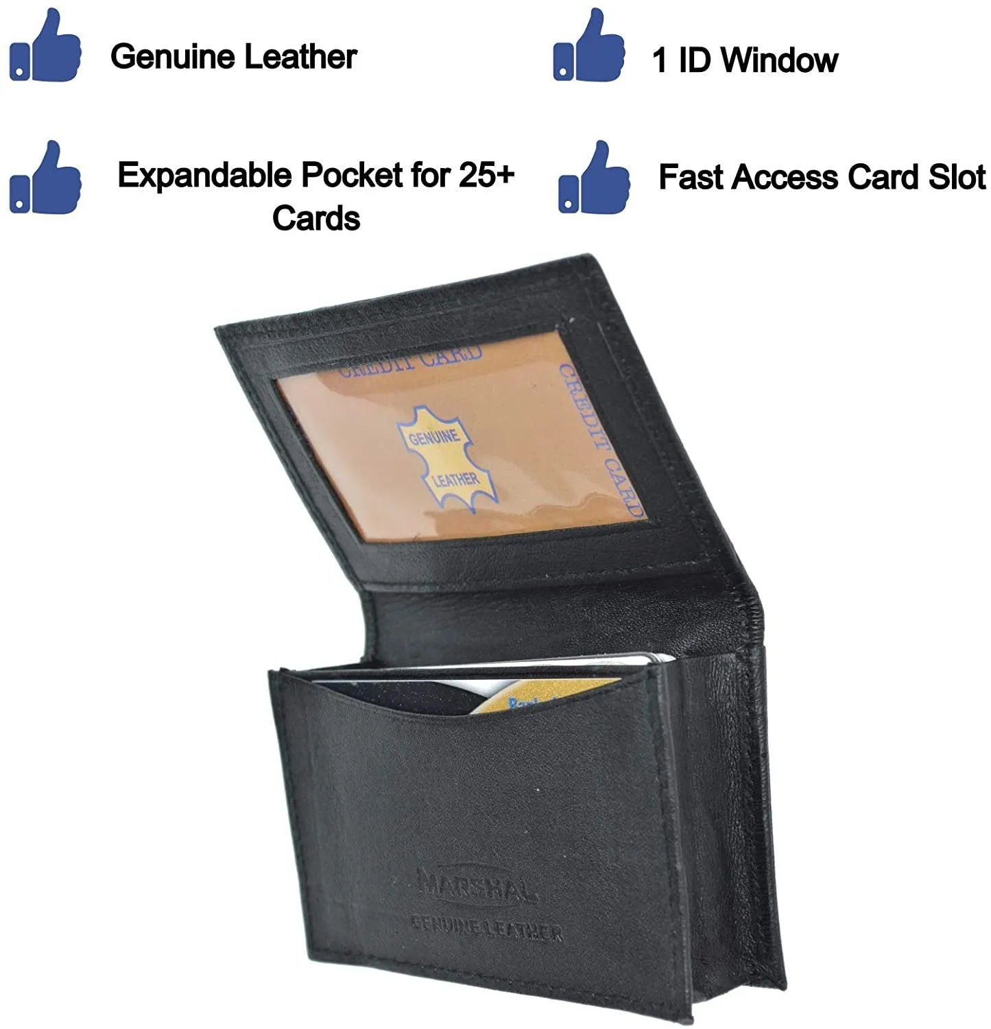 Genuine Leather Expandable Credit Card Outside Id Business Card Holder Wallet 070BK