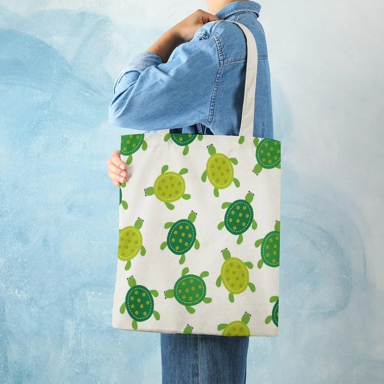 Green Boston Terrier Dogs Large Capacity Portable Casual Single Shoulder Canvas Tote Bag