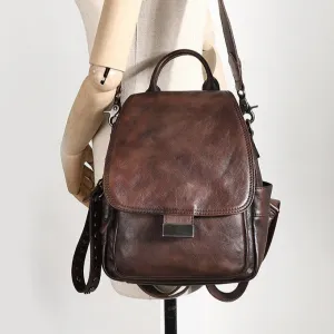 Handmade Convertible Leather Backpacks Bag Womens Best Coffee Leather Shoulder Purse School Rucksack