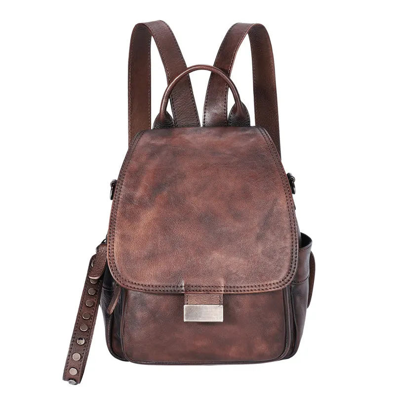 Handmade Convertible Leather Backpacks Bag Womens Best Coffee Leather Shoulder Purse School Rucksack