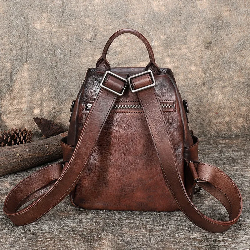 Handmade Convertible Leather Backpacks Bag Womens Best Coffee Leather Shoulder Purse School Rucksack