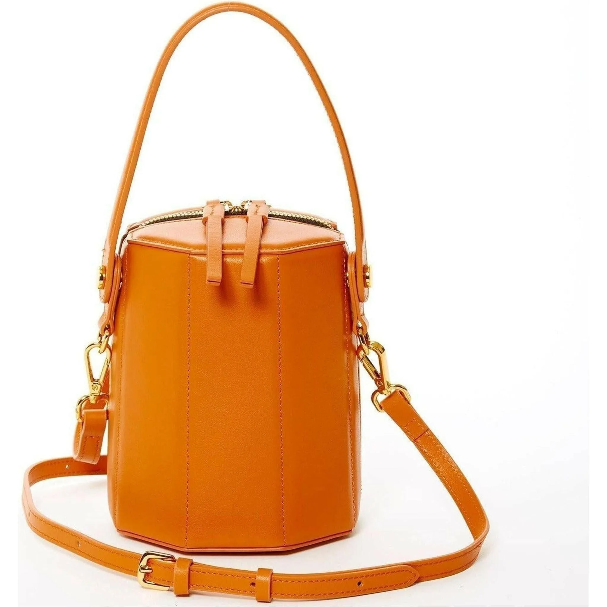 Harper Leather Bucket Bag in Orange