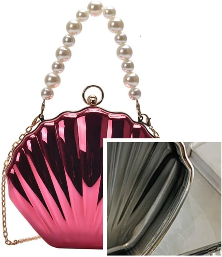 IAMUHI Lovely Shell Handbag Purse Beaded Evening Bag Chain Cross-body Clutch Purse