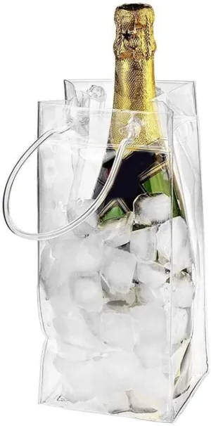 Ice Buckets PVC Anti-Leakage Ice Bag Transparent Ice Bucket Portable Ice Bag with Handle for Refrigerated Champagne Red Wine Bottle Cooler