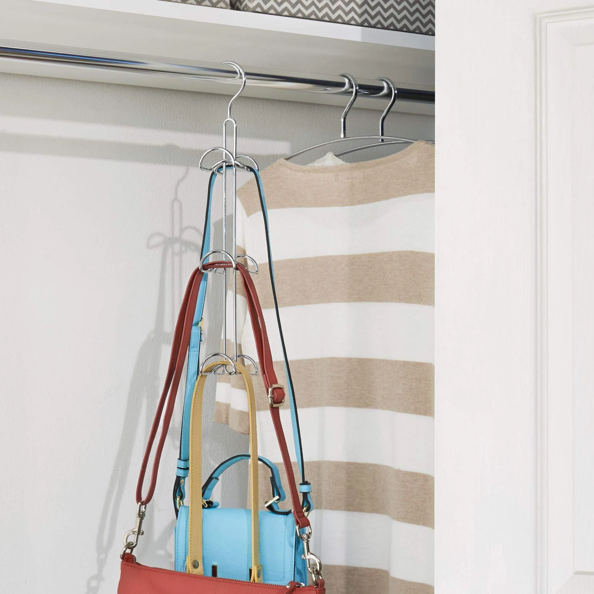 interDesign Classico Hanging Organizer for Purses, Handbags, Satchels, Backpacks, Scarves, Pashminas, Slings, Closet Accessories-6 Hooks, Chrome, Set of 1 Holder