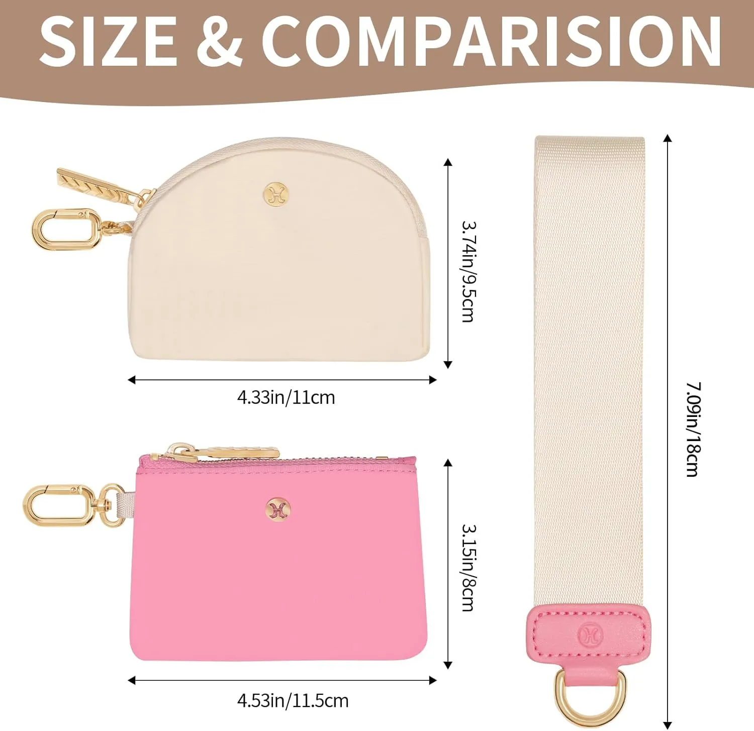 Keychain Wallet, Detachable Dual Pouch Wristlet Wallets for Women Men, Portable Mini Zip Around Small Wallet Coin Purse