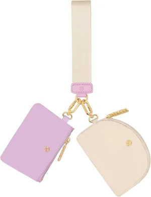 Keychain Wallet, Detachable Dual Pouch Wristlet Wallets for Women Men, Portable Mini Zip Around Small Wallet Coin Purse