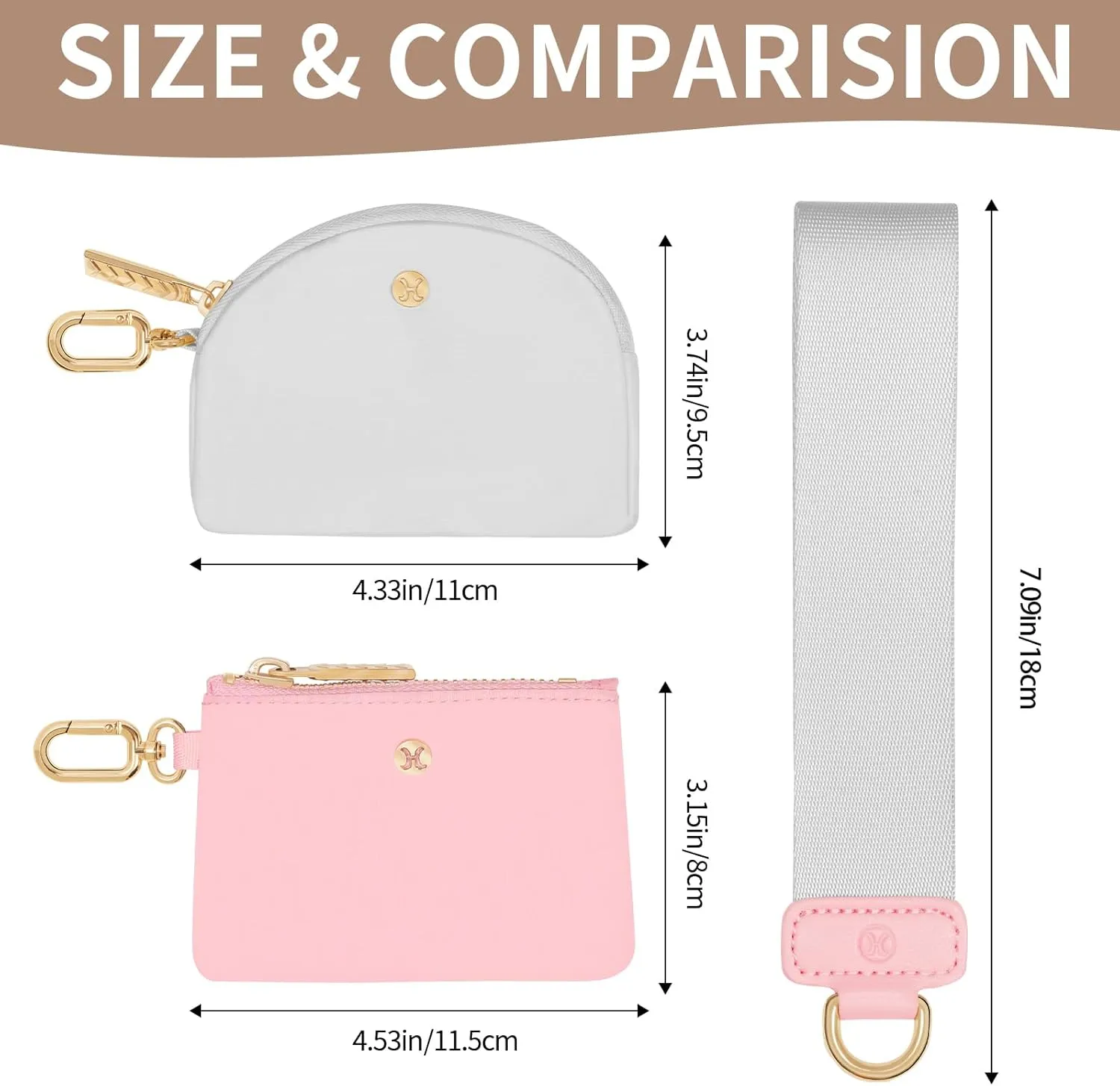Keychain Wallet, Detachable Dual Pouch Wristlet Wallets for Women Men, Portable Mini Zip Around Small Wallet Coin Purse
