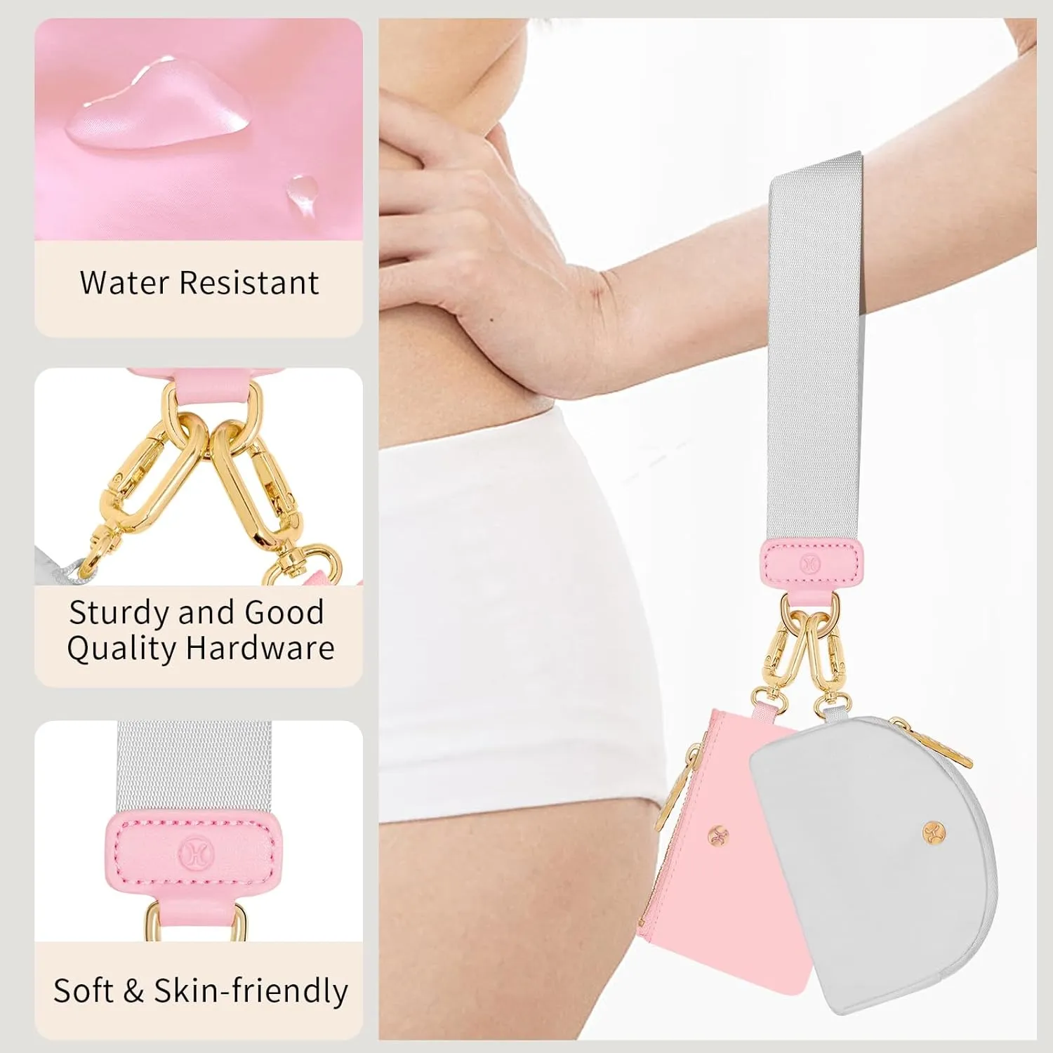 Keychain Wallet, Detachable Dual Pouch Wristlet Wallets for Women Men, Portable Mini Zip Around Small Wallet Coin Purse