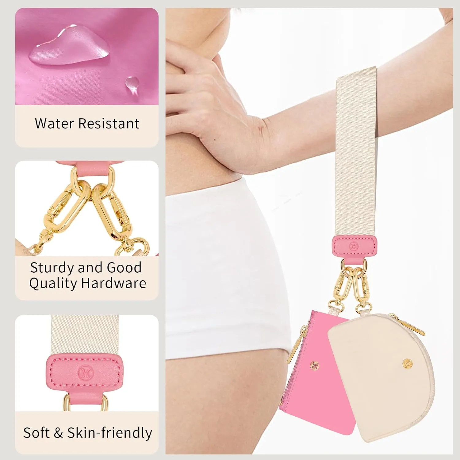 Keychain Wallet, Detachable Dual Pouch Wristlet Wallets for Women Men, Portable Mini Zip Around Small Wallet Coin Purse