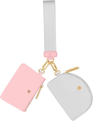 Keychain Wallet, Detachable Dual Pouch Wristlet Wallets for Women Men, Portable Mini Zip Around Small Wallet Coin Purse