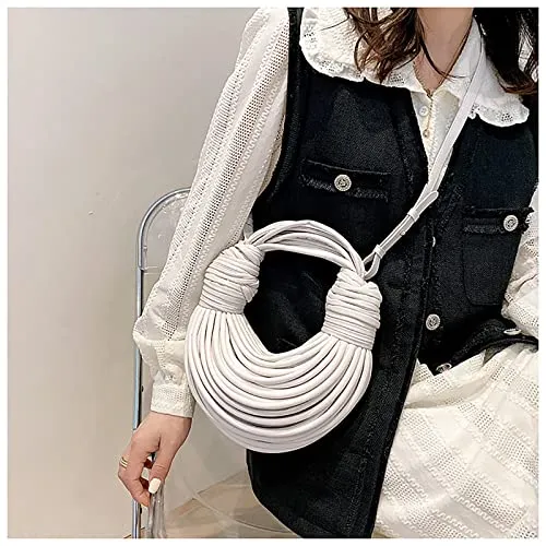 knotted woven tote bag handbag for women Woven Handbag Purse for Women Handwoven Satchel Clutch Purse (White)