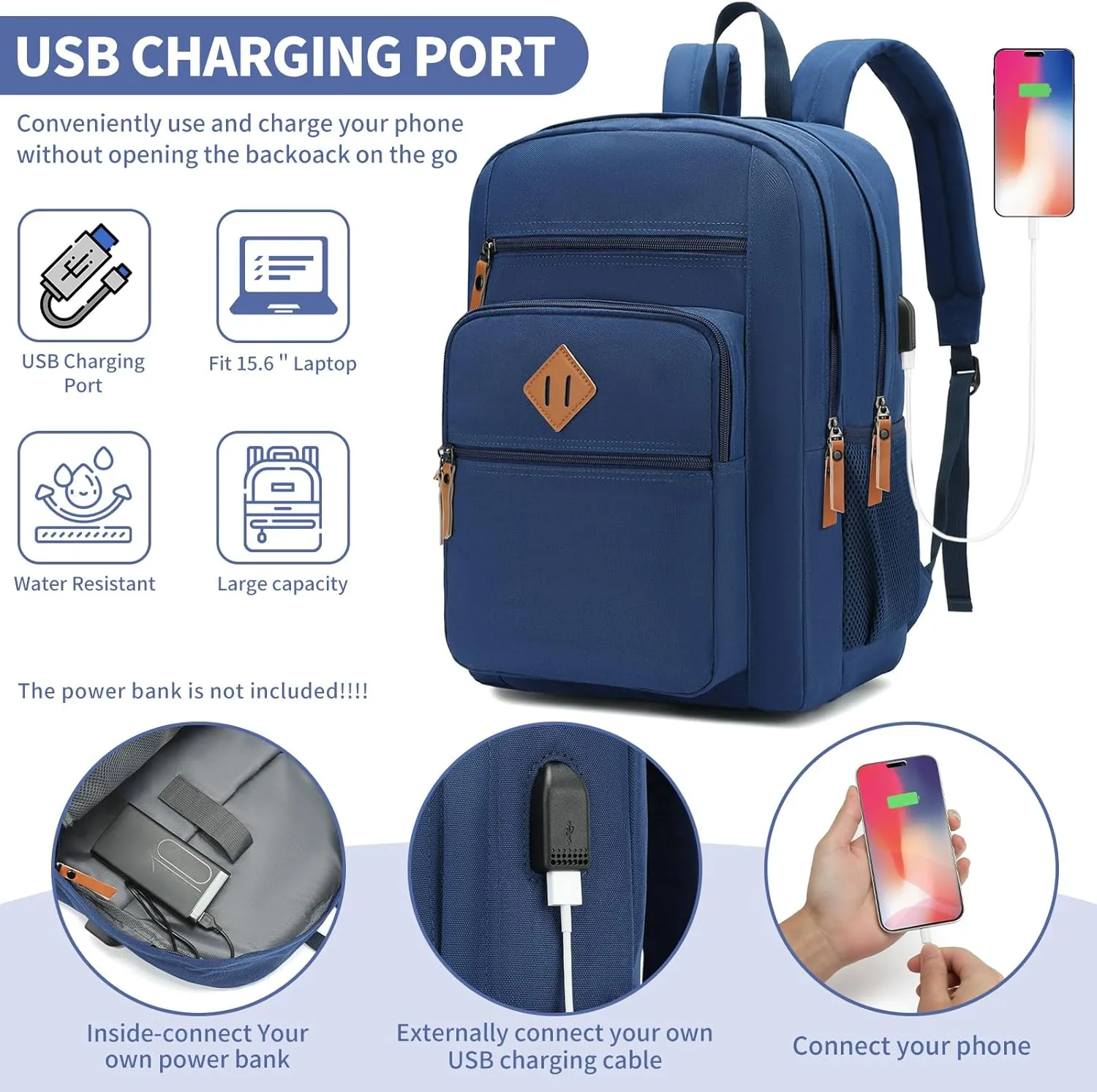 Laptop Backpack for Work, College, Travel, Daily Backpacks for Men Women, Computer Bag Fits 15.6 Inch Notebook, Blue