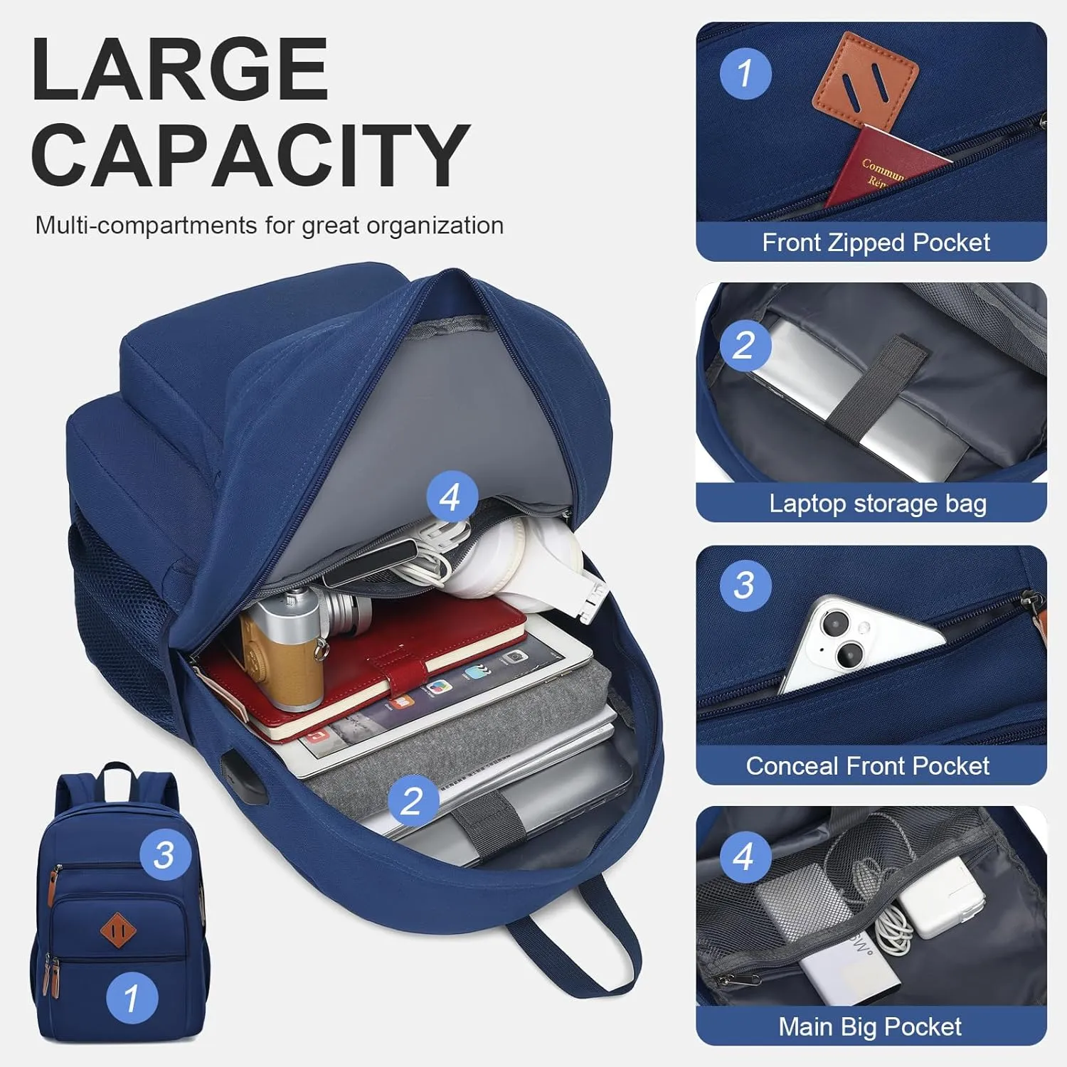 Laptop Backpack for Work, College, Travel, Daily Backpacks for Men Women, Computer Bag Fits 15.6 Inch Notebook, Blue