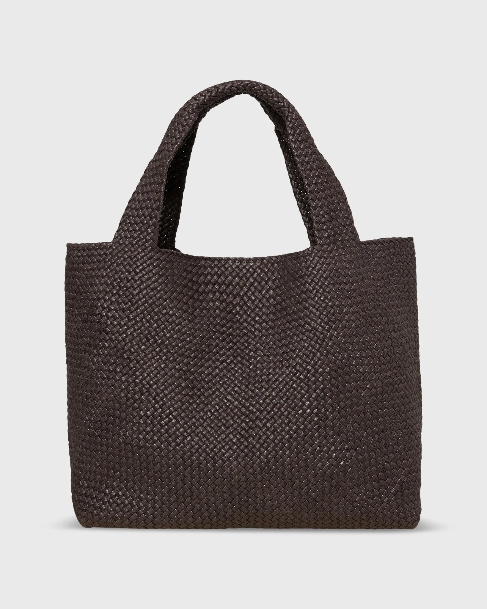 Large Mercato Handwoven Tote in Dark Brown Coated Cotton