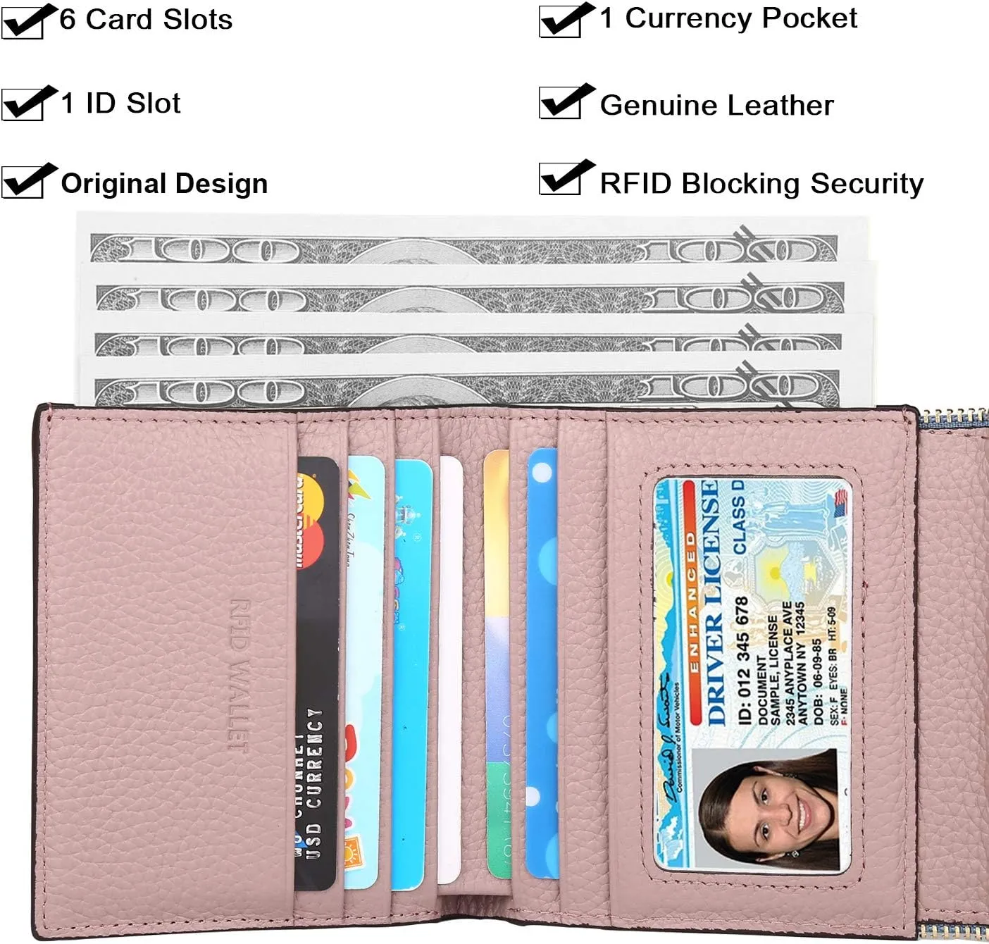 Lavemi Ultra Thin Small Compact Leather Womens Girls Wallets RFID Blocking Credit Card Holder for Women