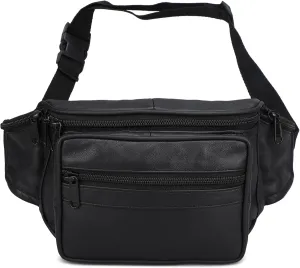 Leatherboss Genuine Leather Designer Travel Fanny Pack Holder Bag with Waist Belt, BLACK