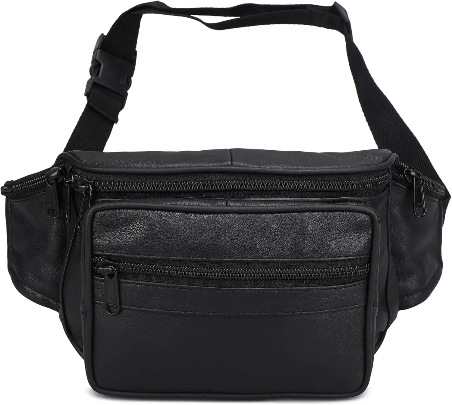 Leatherboss Genuine Leather Designer Travel Fanny Pack Holder Bag with Waist Belt, BLACK