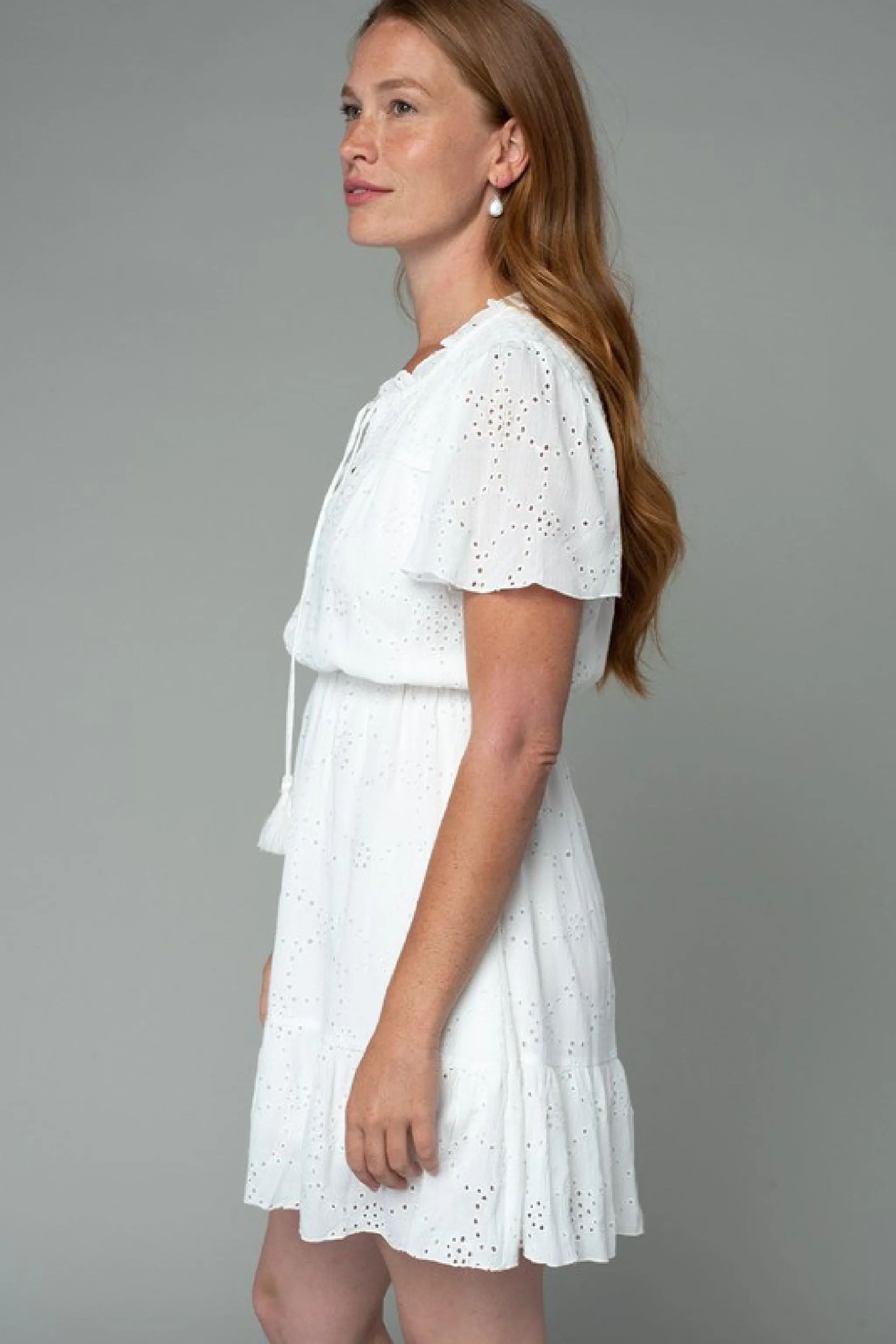 Megan Short Sleeve Eyelet Mini Dress White