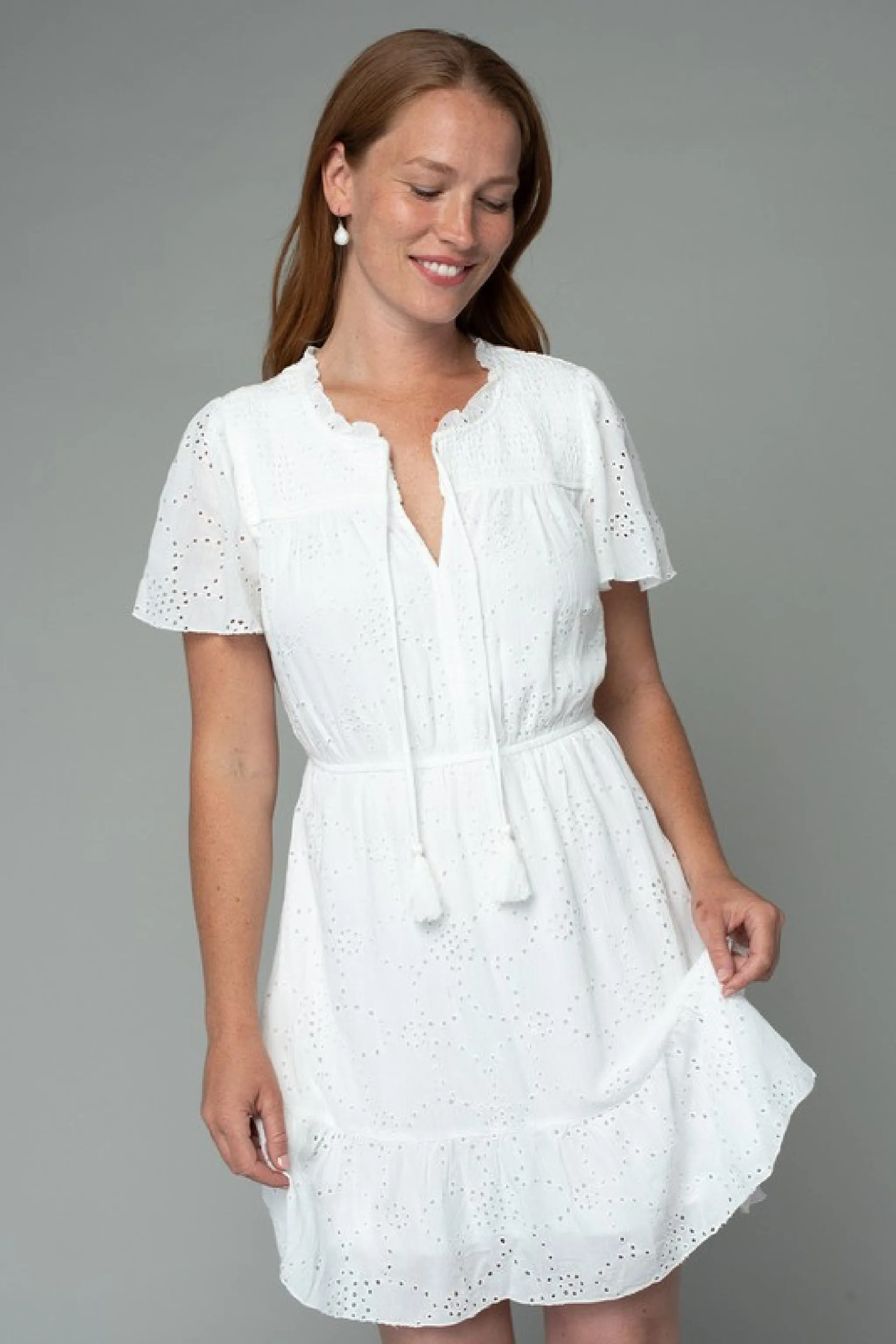 Megan Short Sleeve Eyelet Mini Dress White