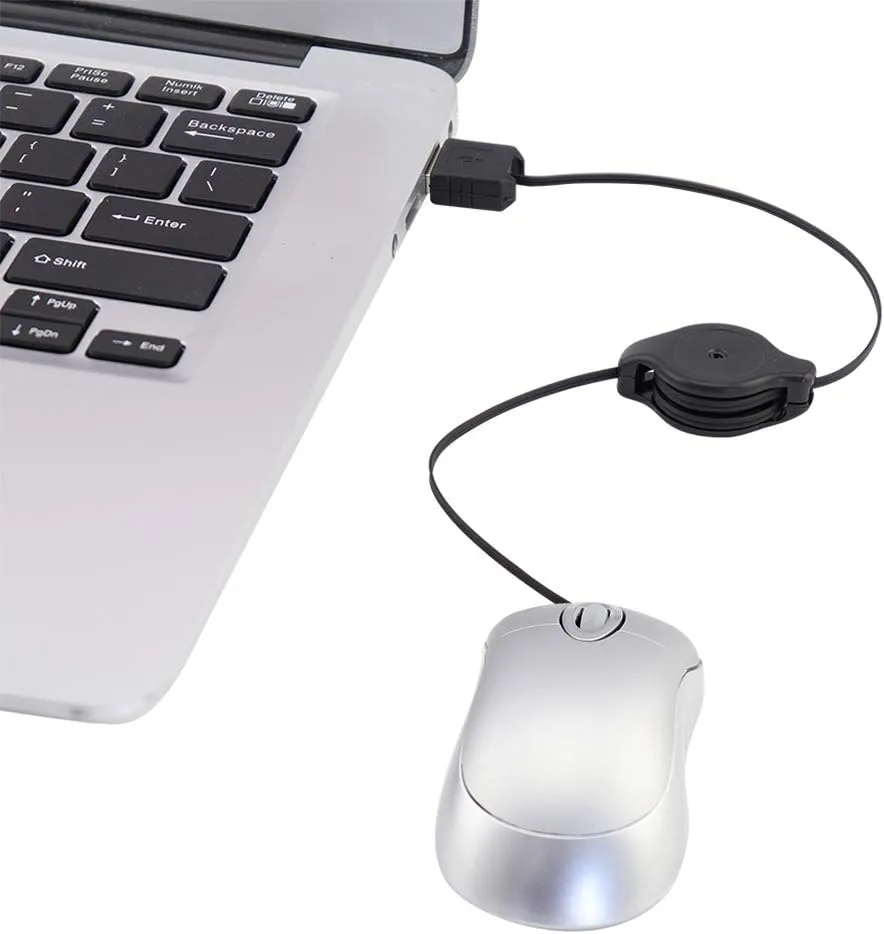 Mini USB Wired Mouse,Retractable Cable Tiny Small Mouse for 3-8 Years Kids Children,1600 DPI Optical Compact Travel Mice with 2.3-Foot USB Cord for Kid Laptop Computer (Silver)