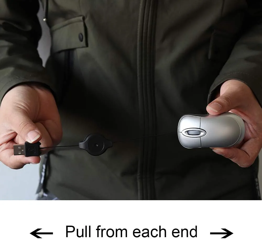 Mini USB Wired Mouse,Retractable Cable Tiny Small Mouse for 3-8 Years Kids Children,1600 DPI Optical Compact Travel Mice with 2.3-Foot USB Cord for Kid Laptop Computer (Silver)