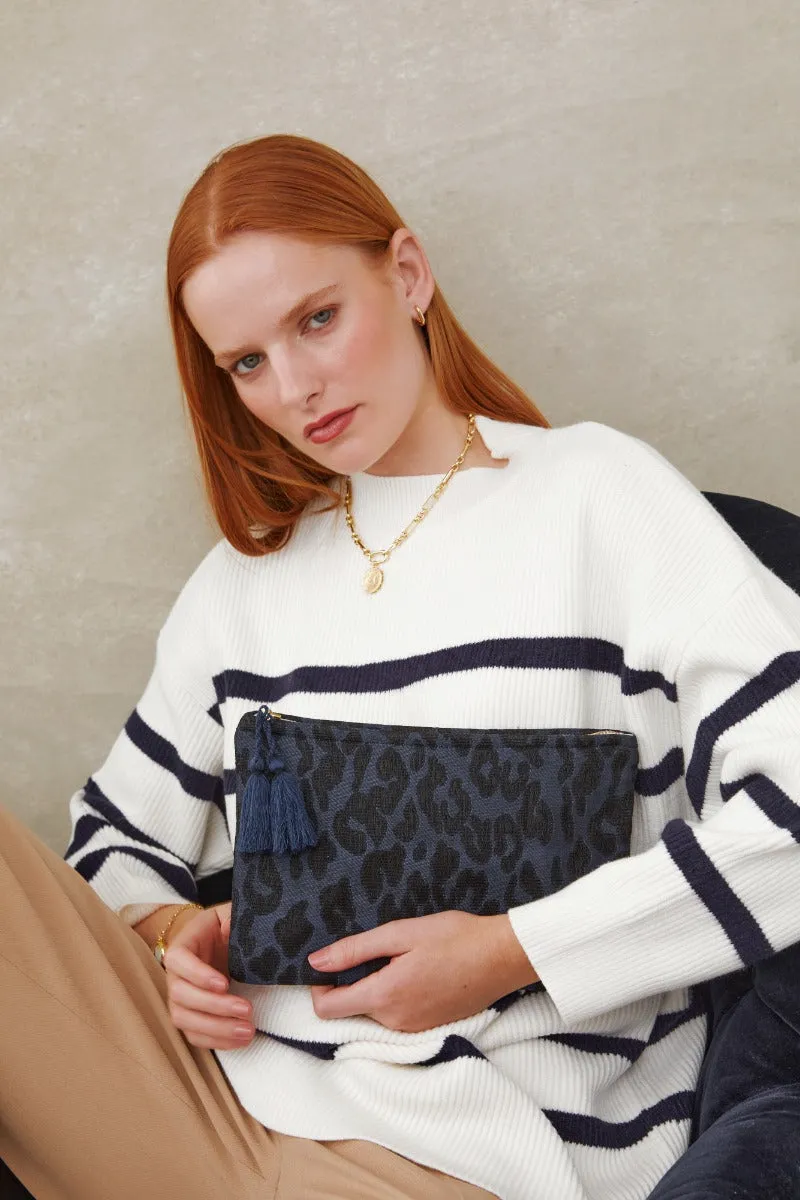 Navy Leopard Miami Pouch