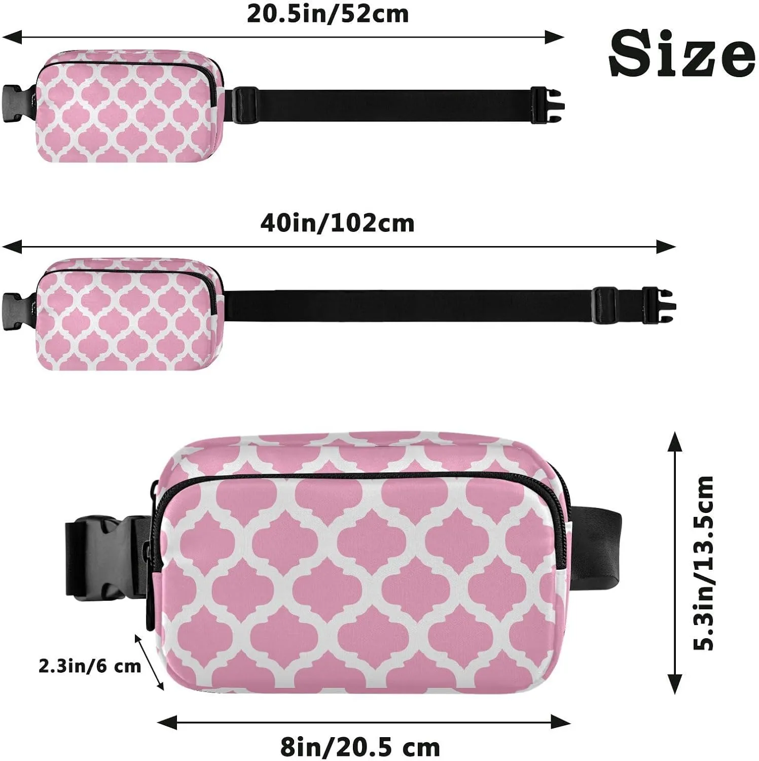 Pink Moroccan Fanny Packs for Women Belt Bag Crossbody Bag Waterproof Fanny Pack Small Sling Bags Fashion Waist Packs Cross Body Bag for Sports Running Traveling Hiking Men