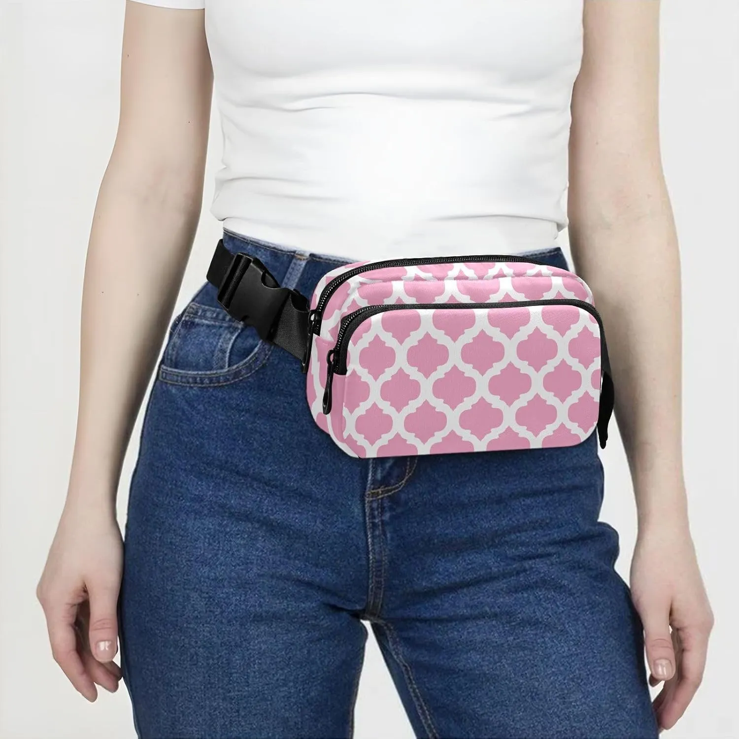 Pink Moroccan Fanny Packs for Women Belt Bag Crossbody Bag Waterproof Fanny Pack Small Sling Bags Fashion Waist Packs Cross Body Bag for Sports Running Traveling Hiking Men