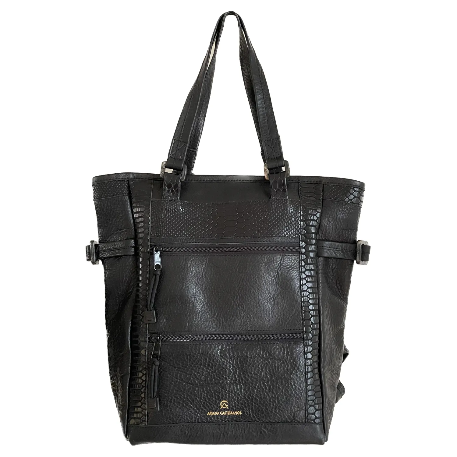 Profound Black Repurposed Leather Tote Backpack