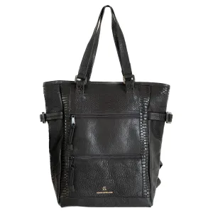 Profound Black Repurposed Leather Tote Backpack
