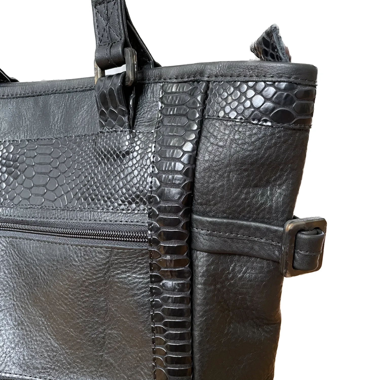 Profound Black Repurposed Leather Tote Backpack