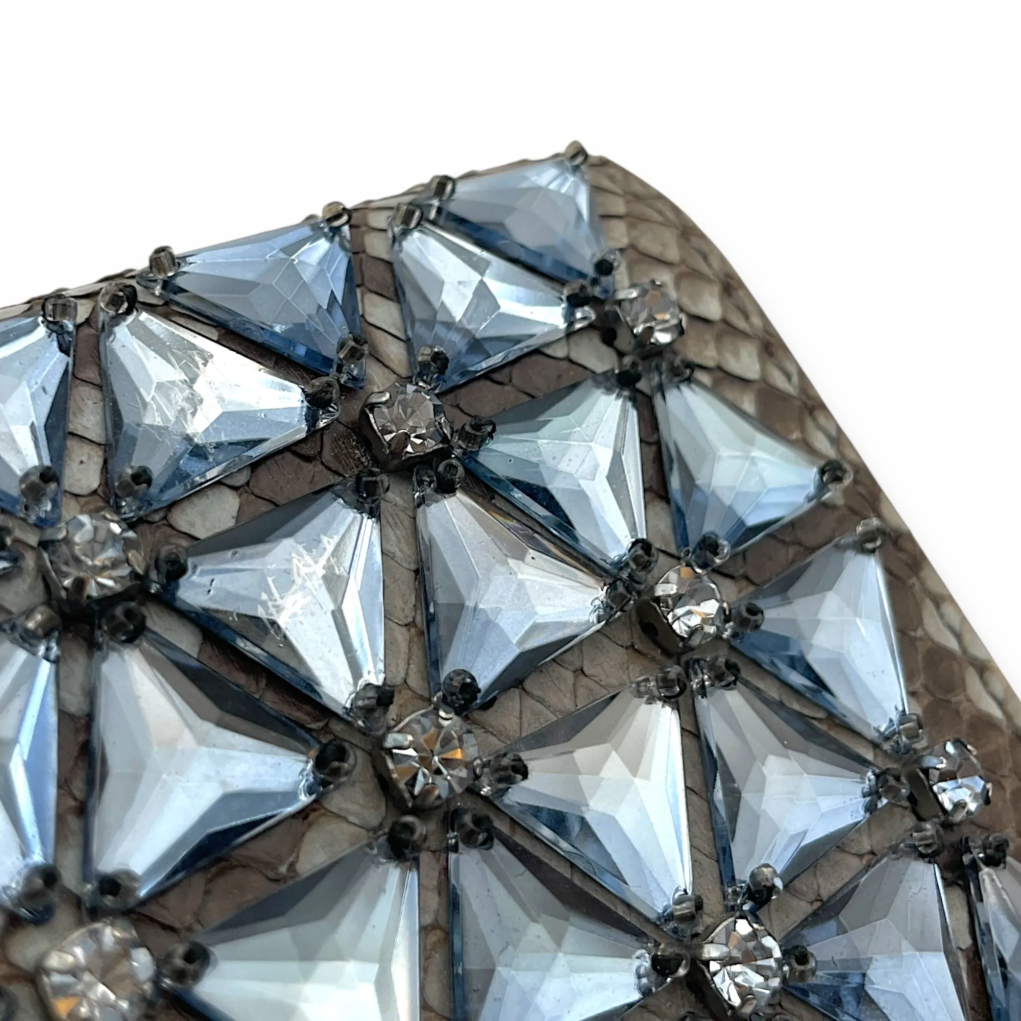 Python Crystals Brown Clutch in Python Leather, Silver hardware