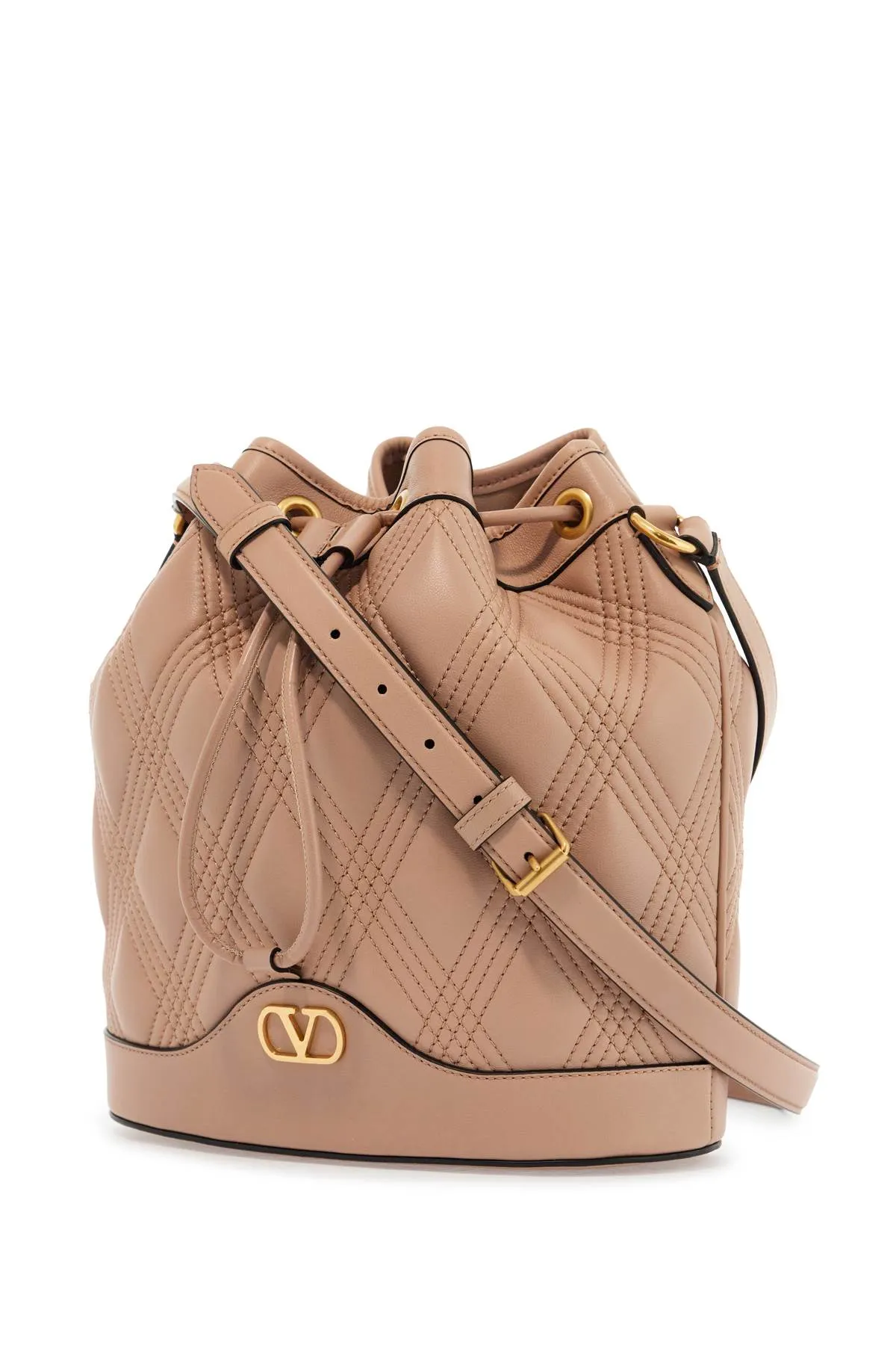 quilted pink leather bucket crossbody bag with golden details 6W2B0R01MIC ROSE CANNELLE