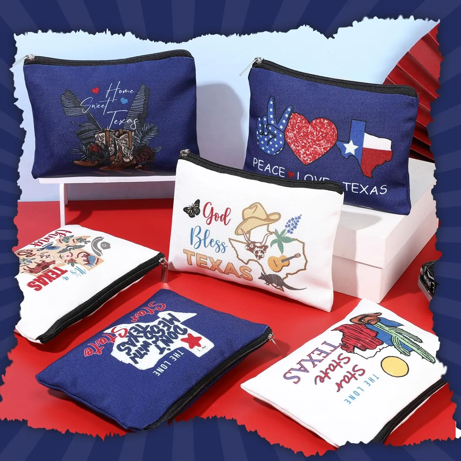 Reginary 6 Pcs Texas Cosmetic Bag Souvenir Gifts California Souvenir Makeup Bag Florida Souvenir Gifts Zipper Pouch for Women Traveler Party Favors