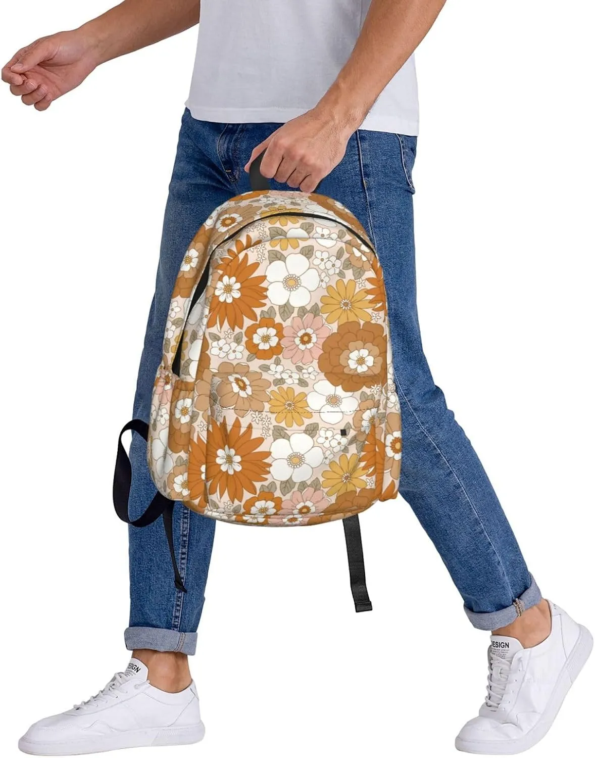 Retro Flowers Stylish Backpack With Adjustable Padded Shoulder Straps Daypacks For College Travel