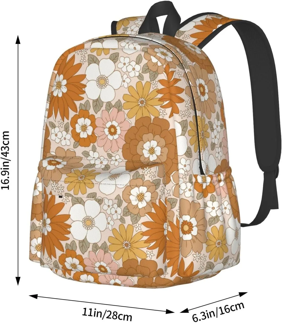 Retro Flowers Stylish Backpack With Adjustable Padded Shoulder Straps Daypacks For College Travel