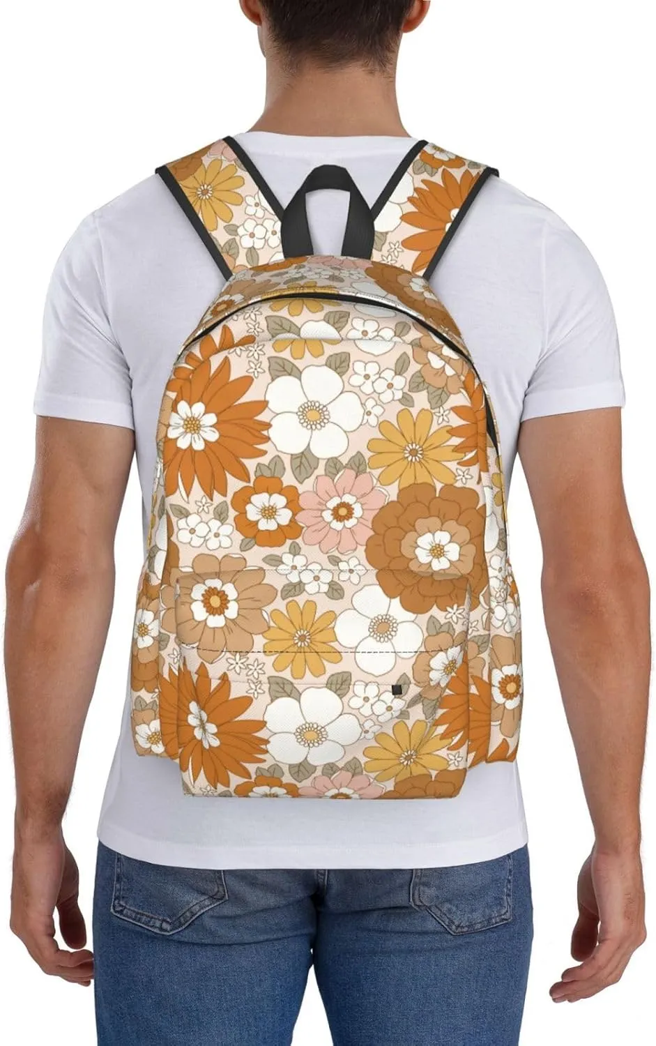Retro Flowers Stylish Backpack With Adjustable Padded Shoulder Straps Daypacks For College Travel