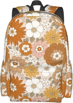 Retro Flowers Stylish Backpack With Adjustable Padded Shoulder Straps Daypacks For College Travel