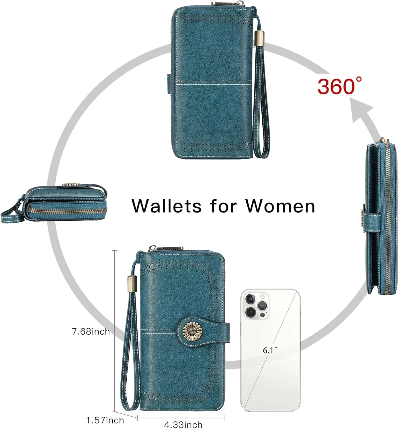 SENDEFN Wallet for Women RFID Blocking Leather Clutch Long Purse Large Capacity Credit Card Holder Wristlet