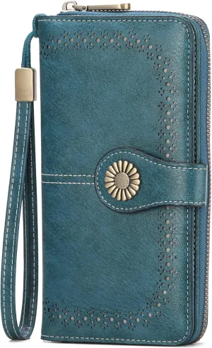 SENDEFN Wallet for Women RFID Blocking Leather Clutch Long Purse Large Capacity Credit Card Holder Wristlet