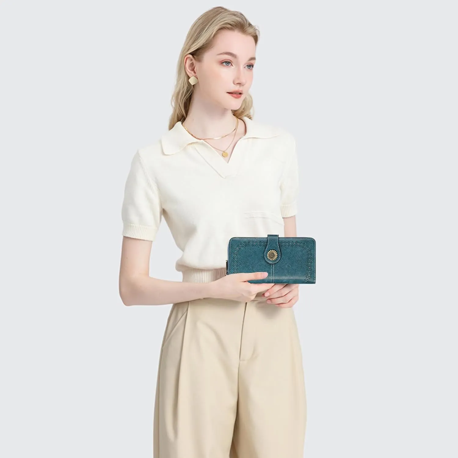 SENDEFN Wallet for Women RFID Blocking Leather Clutch Long Purse Large Capacity Credit Card Holder Wristlet