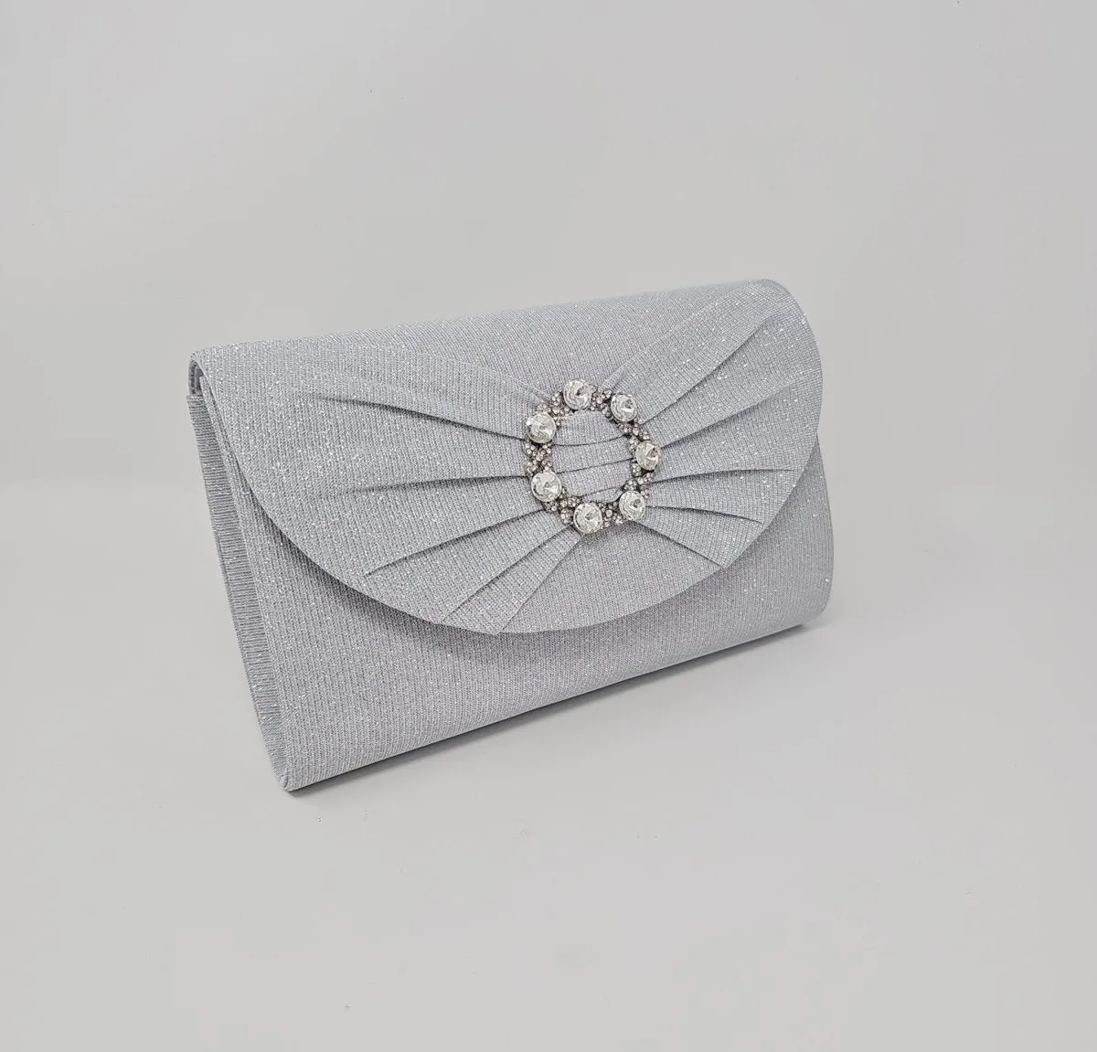 Silver Glitter Diamante Clutch Bag